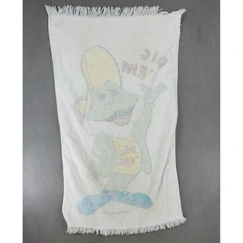 Kellogg Company Dig Em Frog Beach Towel White Vintage 1980s Honey Smacks Mascot